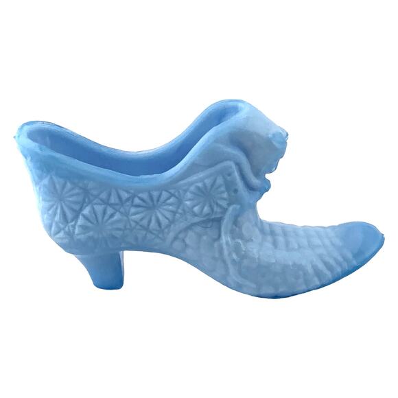 Boyd Crystal Art Glass Daisy Button Cat Slipper Shoe 1998 Alpine Blue - B013 - Picture 8 of 12